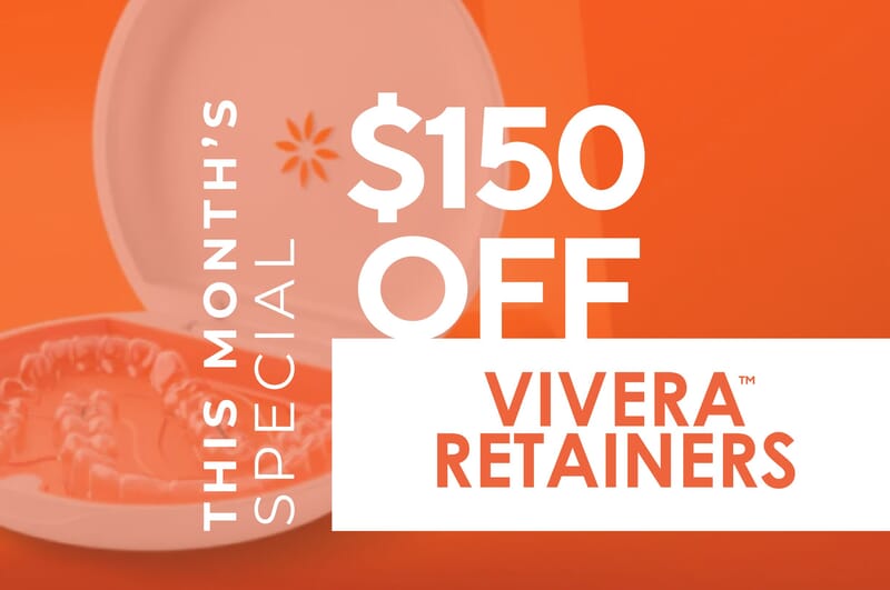 Vivera Retainer Monthly special red and orange colored ad with white writing