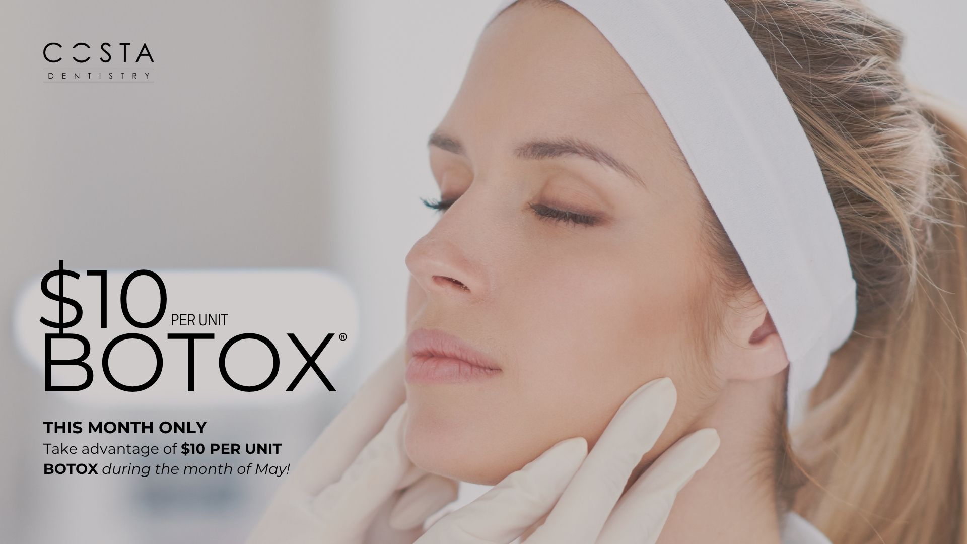 woman patient with doctor hands on face for botox