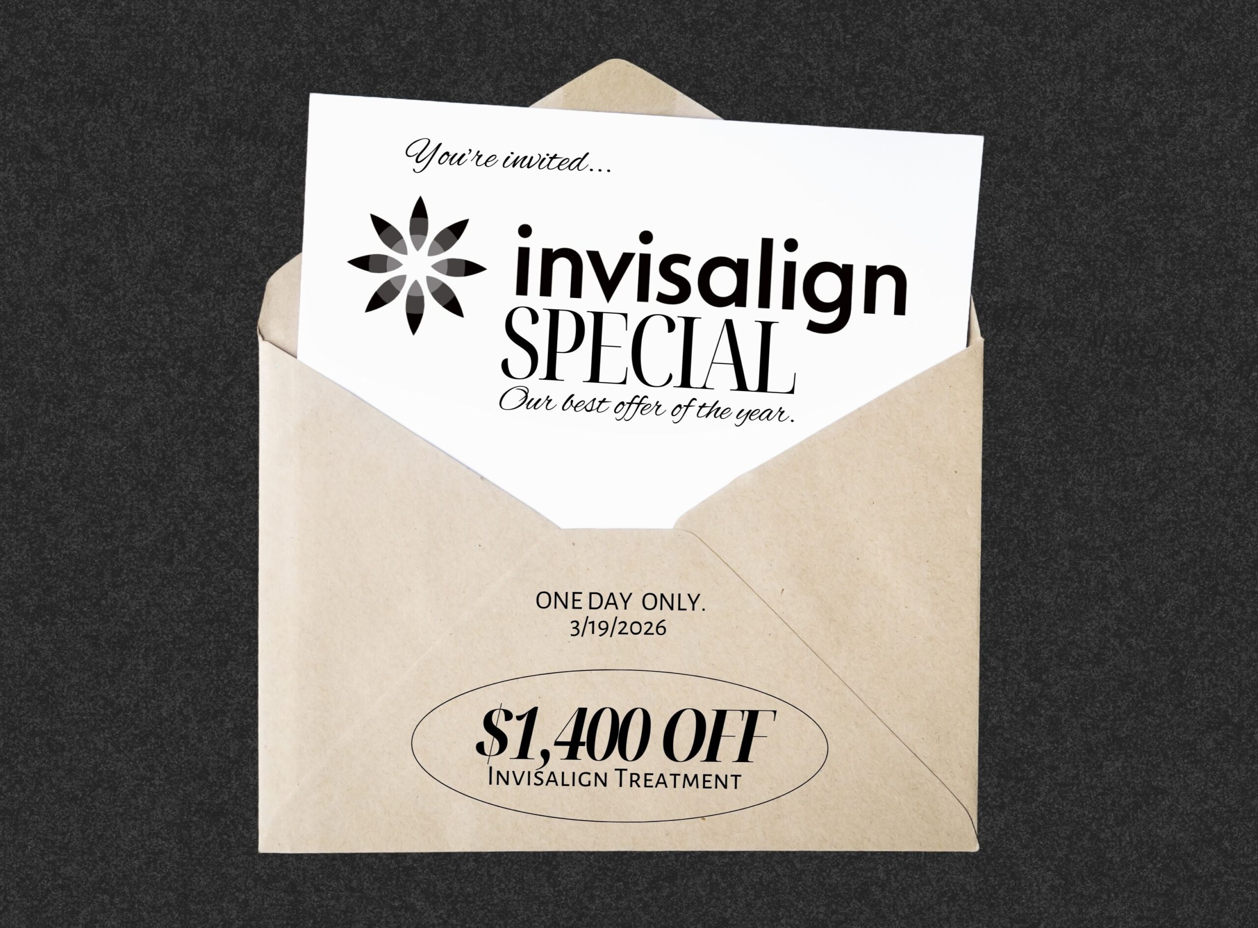 graphic for a promo including $1,400 off Invisalign at Costa Dentistry