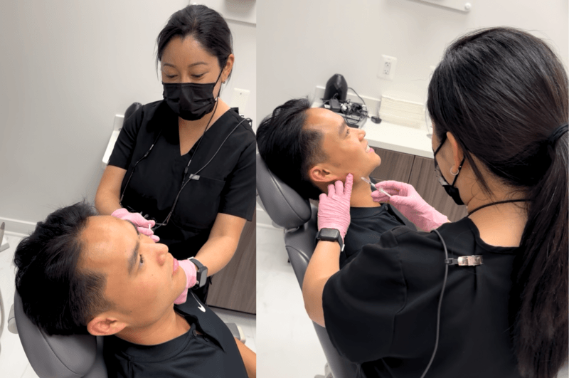 Dr. Kim administering masseter botox to a patient.